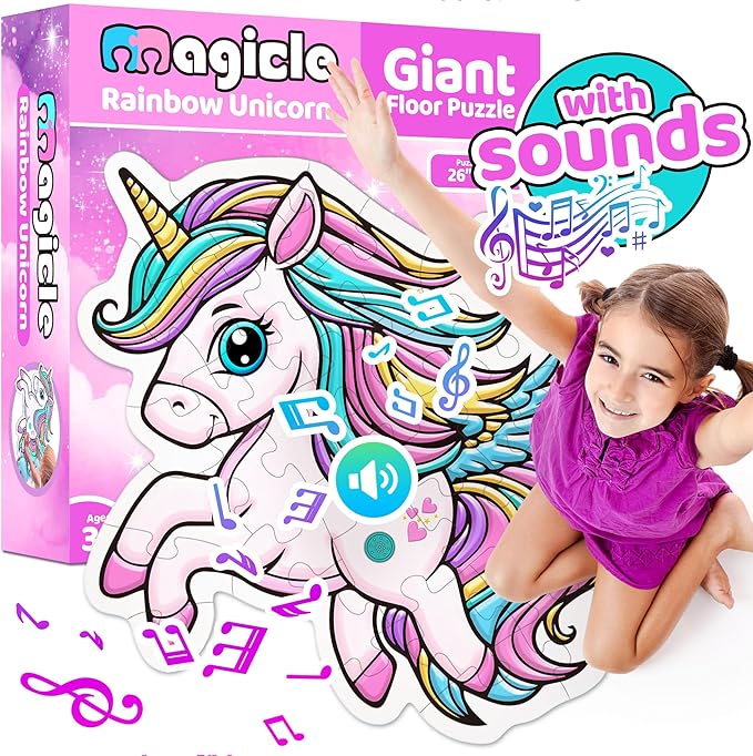 Rainbow Unicorn Giant Floor Puzzle with Sounds, 35 Piece Extra Thick Puzzles, Unicorn Toys for Girls Age 4-6, Floor Puzzles for Kids Ages 3-5 and 6 Year Old Gifts
