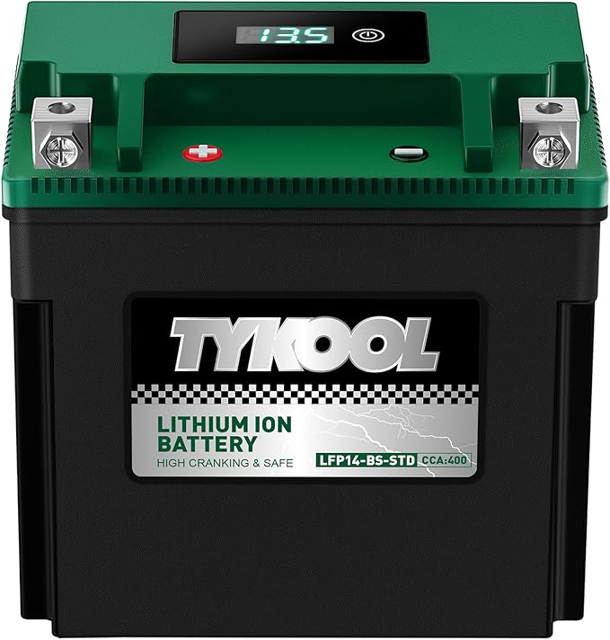 TYKOOL YTX14-BS-STD 400 CCA,Lithium LiFePO4 12v Motorcycle Battery,ATV Battery,2X Cranking Amps,Digital Readout for SOC,Comptitable for ATV,Piaggio Scooter,Honda UTV,Yamaha Snowmobile