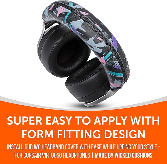 WC BandZ Virtuoso V2 - Silicone Headband Cover for Corsair Virtuoso Headphones by Wicked Cushions | Machine Washable, No More Flaking Leather | for Virtuoso Wireless, XT, and SE | 90's Black