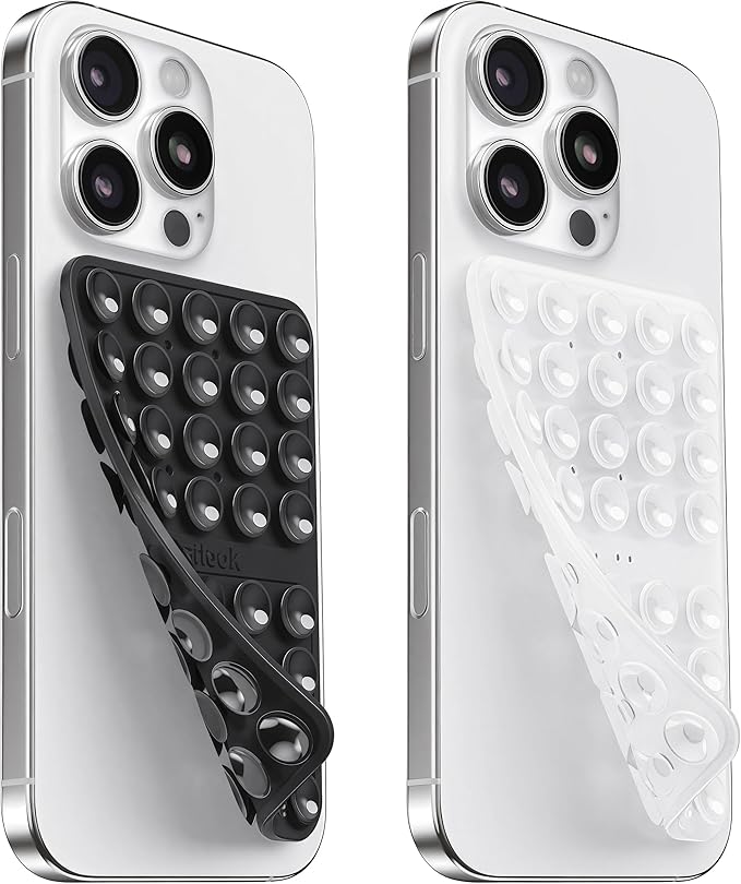 2PCS Silicone Suction Cup Phone Case Mount Double Sided, Hands-Free Phone Accessories Holder for Selfies and Videos, Silicon Sticky Phone Grip for iPhone and Android, Transparent&Black
