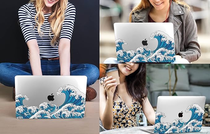 CISSOOK Wave Case for MacBook Pro 13 inch Case 2025-2020 Release, Ocean Hard Shell Cover for MacBook Pro 13 with Touch Bar M2 Chip A2338 M1 A2251 A2289 with Keyboard Cover +Screen Protector