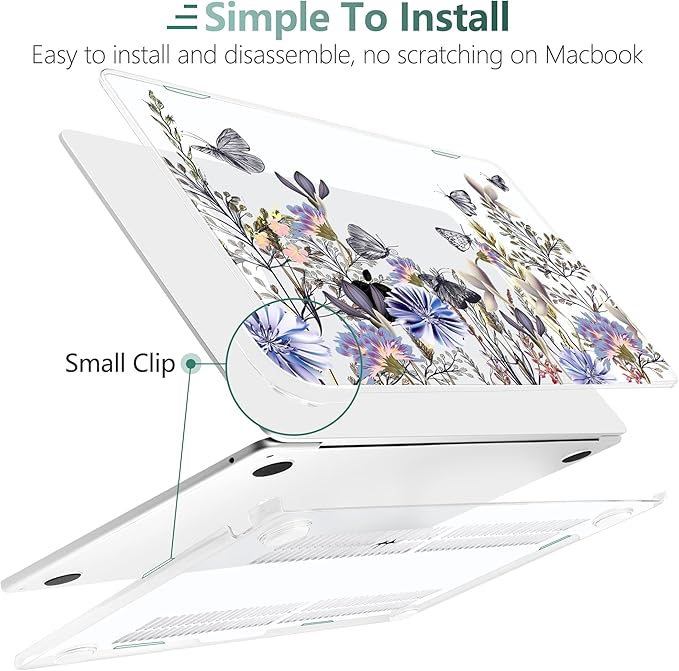 TWOLSKOO Compatible with M4 MacBook Air 15 inch Case 2025-2023 Released Model M4 A3241 M3 A3114 M2 A2941, Plastic Hard Shell & Screen Protector & Keyboard Cover & Type C Adapter, Garden Flower