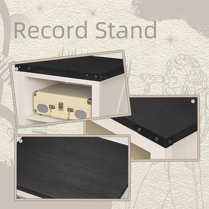 Record Player Stand with Vinyl Record Storage Holds up to 160 Albums,Large Wood Record Player Table Dispaly Shelf，White Turntable Stand Cabinet for Living Room,Bedroom,Office 8