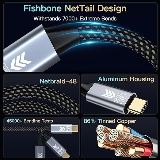 USB C Extension Cable 16.5FT, 20Gbps/100W USB3.2 Type C Extender Cord, 4K@60Hz Video Output Nylon Braided USB C Male to Female Extension Charging Cable Compatibility with Thunderbolt 4/3
