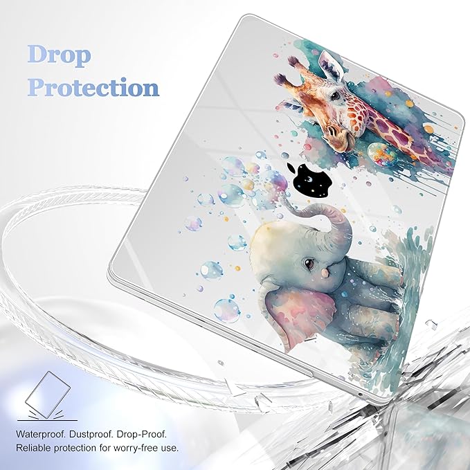 Case for MacBook Pro 13 inch with/Without Touch Bar (2016-2022, M2 A2338 M1 A2289 A2251 A2159 A1989 A1706 A1708), Hard Shell + Keyboard Cover + Dust Plug - Elephant & Giraffe