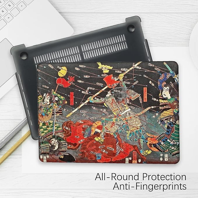 Berkin Arts Compatible with MacBook Air 13 inch Cover, 2022-2018 Release A2179/A2337 M1 with Touch ID with Keyboard Cover & Screen Protector Ukiyo-e (The Kusunoki's Final Attack by Kuniyoshi)