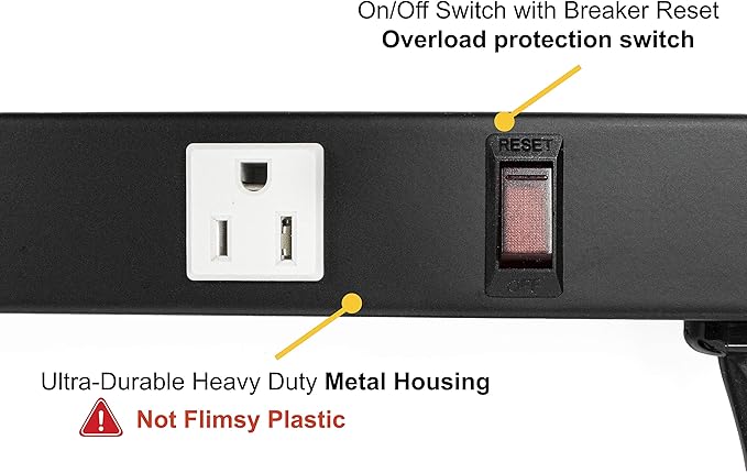 12 Outlets 4 Feet Body Heavy Duty Metal Surge Protector Power Strip (12 Outlet 6 Feet Power Cord Vertical Power Plug)