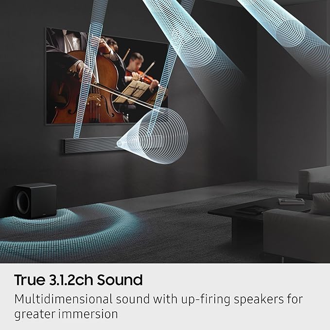 Samsung Q-Series Soundbar HW-QS700F 3.1.2 ch Subwoofer (2025 Model) Convertible Fit, Wireless Dolby Atmos, Q-Symphony