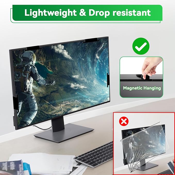 [2 Pack] Magnetic 21.5 in Computer Anti Blue Light Screen Protector for16:9 Aspect Ratio Widescreen Monitor, Hanging Eye Protection Anti-Glare Light Screen Protector, Removable 21.5in Protective Film