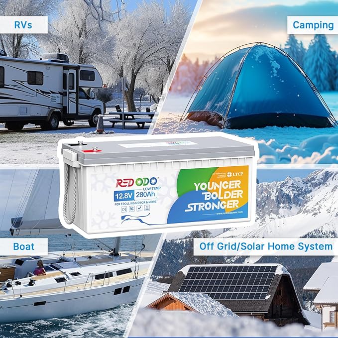Redodo 12V 280Ah Low Temp Cutoff LiFePO4 Battery, 3584Wh Lithium Battery with Custom BMS, Up to 4000 Cycles, Ideal for Trolling Motor, Marine, RV and Off Grid Applications