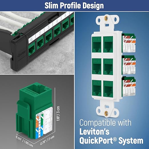 Everest easyJACK - 90° Angled Speed Termination Keystone Tool Set - with 20-Pack of RJ45 Cat6 Keystone Jacks in Green (Slim Profile Design) - Time Saver Network Punch Down Tool Cat6