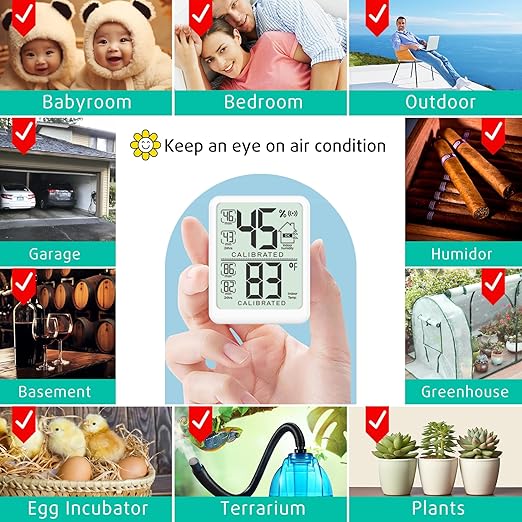 Antonki Room Thermometer, Digital Small Hygrometer Indoor Thermometer Humidity Gauge, Temperature Humidity Meter with Max/Min Record Monitor Sensor for Home, Plants - Battery Included