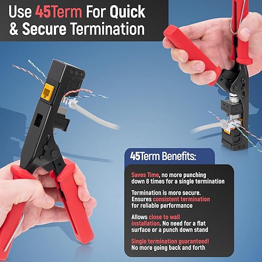 Everest 45° Angled RJ45 Cat6A Keystone Jacks 50-Pack in Yellow - Slim Profile Female RJ45 Connectors - Cat 6A Keystone Jack - Compatible with 45° Angled Speed Termination Tool - 45Term (B0BL3GS7ZY)