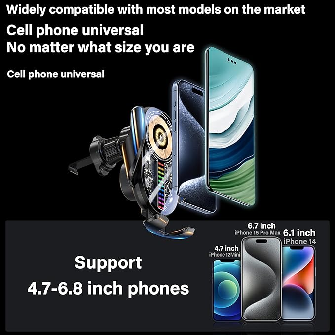 Car Phone Holder Wireless Car Charger, 15W Fast Charging Auto Sensing Clamping Phone Holders for Your Car Vent 360 Adjustable Car Mount for iPhone 16 15 14 13 12 Pro Max, Samsung Glaxy Series