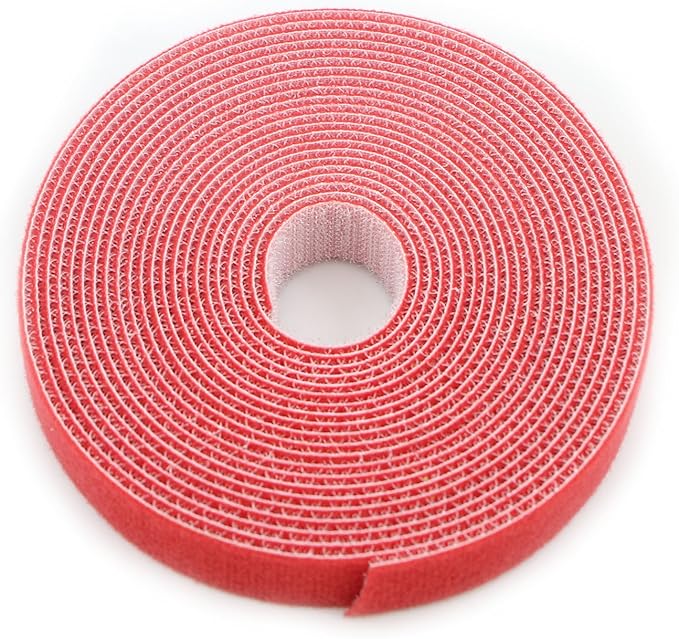 Reusable Fastening Tape Cable Ties 3/4 Inch Double Side Hook Roll (5 Yard, Red)