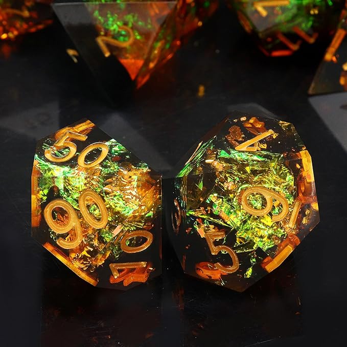Haxtec Galaxy DND Dice Set Sharp Edge Dice with Dice Case Handmade Yellow Black Resin D&D Dice Set for TTRPGs Compatible with Dungeons and Dragons Gifts