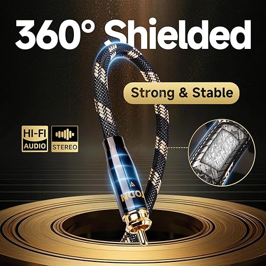 TODN HiFi RCA Cables Audiophile, Double Shielded RCA Cable Male to Male Stereo Audio Cable for Home Theater, Amps, Speakers, (6.5ft/2m, 1 Pair)