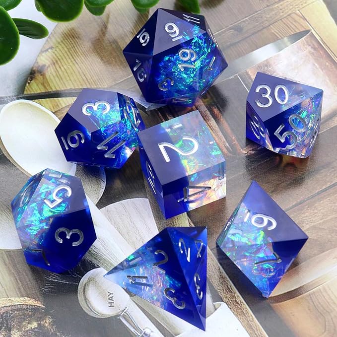 Haxtec DND Dice Set Sharp Edge Resin Dice with Dice Case Blue D&D Polyhedral Dice for TTRPGs Compatible with Dungeons and Dragons Galaxy Series