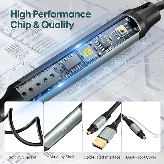 Adoreen Unidirectional USB A 2.0 to Toslink Digital Optical Audio Cable 10 Ft, USB Male to SPDIF Port Male Fiber Optic Adapter, for Windows Mac PS5/PS4 Laptop, NOT for TV -NOT Toslink to USB-A