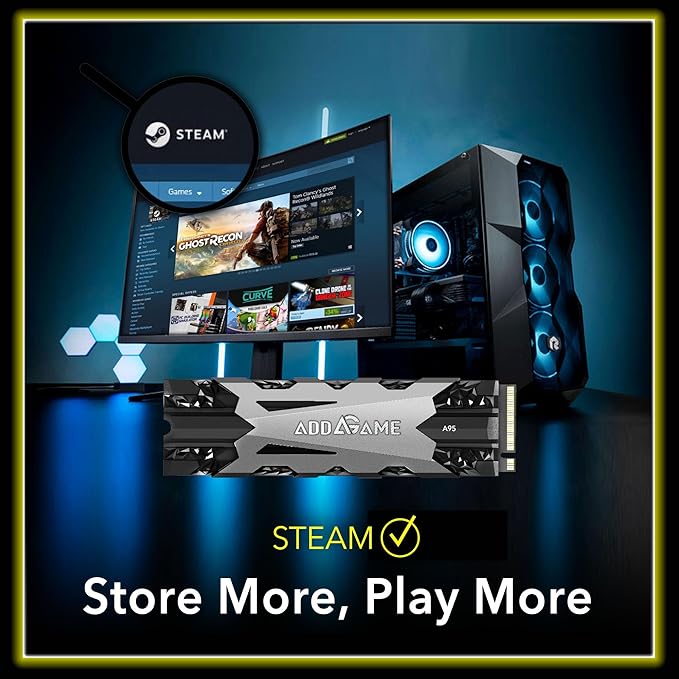Addlink A95 4TB M.2 SSD Gaming PC Storage Expansion with Heatsink, up to 7200 MB/s, Internal Gaming SSD -2280 PCIe NVMe Gen4X4 3D TLC with Dram NAND SSD