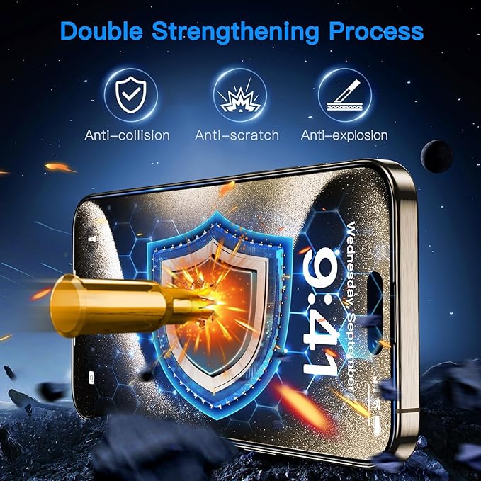 Uyiton Anti-Blue Light for iPhone 15 Pro Screen Protector - Unbreak-Glass Easy to Install Full Coverage Case Friendly Scratch Resistance 9H Tempered Glass Screen Protector for iPhone 15 Pro, 2 Pack