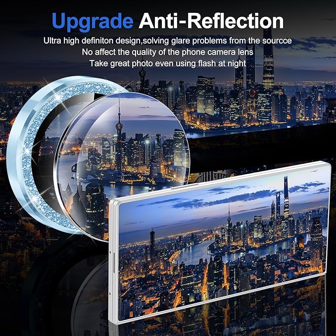 for Samsung Galaxy Z Fold 7 Camera Lens Protector, Individual Metal Ring Tempered Glass Lens Cover, [Strong Adsorption] Scratch Resistant Ultra-Thin HD Clear Lens Cover, 1 Set-Blue Sparkly