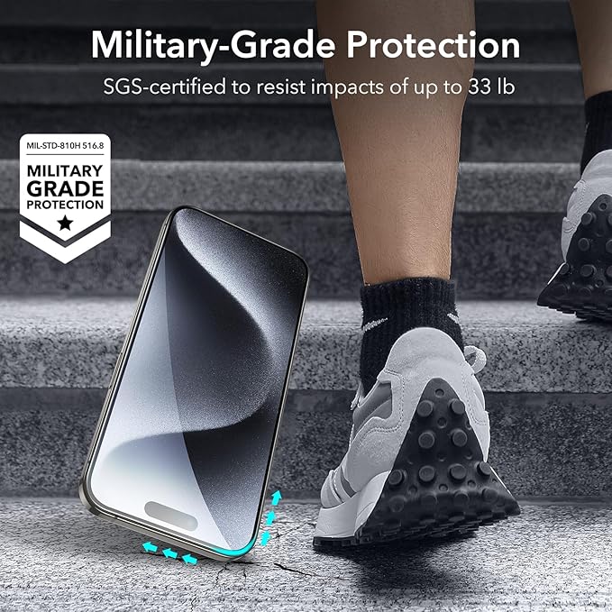 ESR 3+1 Pack for iPhone 15 Pro Max Screen Protector, 3 Black Edge Tempered-Glass Film and 1 Set Camera Lens Protector, 2.5D Curved Edges, Full-Coverage Military-Grade Protection, Scratch Resistant