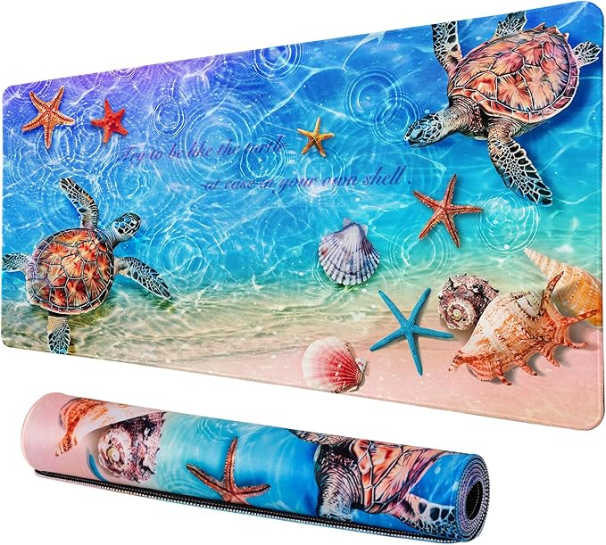 Lokigo Sea Turtle Desk Pad, Waterproof Large Mouse Pad for Desk Keyboard Writing Mat with Non-Slip Rubber Base, Gaming Mousepad for Boys Girls Deskmatt for Gaming Study 31.5"x15.7", Teal