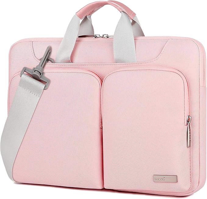 Lacdo 360° Protective Laptop Shoulder Bag for 13 inch New MacBook Air M4 A3240 2025, M3 A3113, M2 A2681, M1 A2337 A2179 A1932 2024-2018 | 13 inch MacBook Pro M2 M1 A2338 A2251 A2289 Computer Bag, Pink