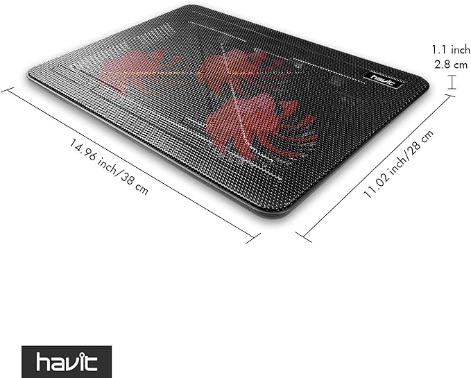 Havit HV-F2056 15.6-17 Inch Laptop Cooler Cooling Pad - Slim Portable USB Powered (3 Fans) (Black+Red)