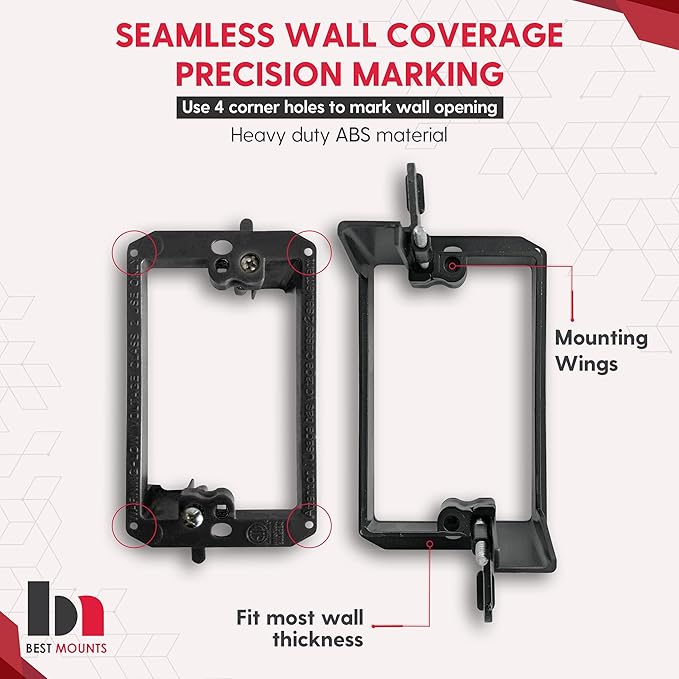 2 Pack Wall Plate Cable Pass Through with Bracket - In Wall Cable Management Kit - Recessed Cable Wall Plate Pair with Single Gang Low Voltage Mounting Bracket - Decorator Cover for Low Voltage Cables