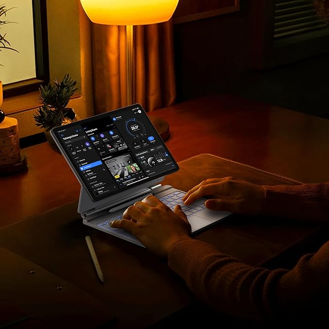 HOU Keyboard for Samsung Galaxy Tab S10+ Plus/S9+ Plus/S9 FE+ Plus/S8+ Plus/S7+ Plus/S7 FE 12.4" with Magnetic Case,Floating Cantilever,Multi-Function Trackpad,7 Colors Backlit,S Pen Holder,White