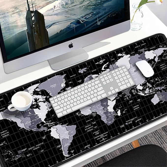 Large Mouse Pad, 31.5x15.7 inch Large Extended Computer Keyboard Mouse Mat, Water Resist Non-Slip Mousepad Rubber Base Long XXL Desk Mouse Pad for Work & Gaming, Office & Home, Grey Map