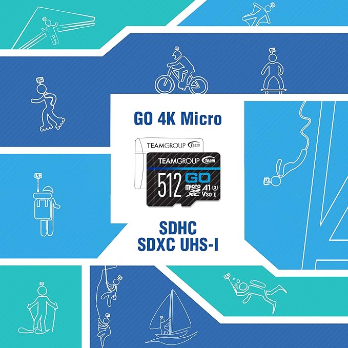 TEAMGROUP GO Card 512GB Micro SDXC UHS-I U3 V30 4K, R/W up to 100/90 MB/s for GoPro & Action Cameras High Speed Flash Memory Card with Adapter for Outdoor, Sports, 4K Shooting TGUSDX512GU303