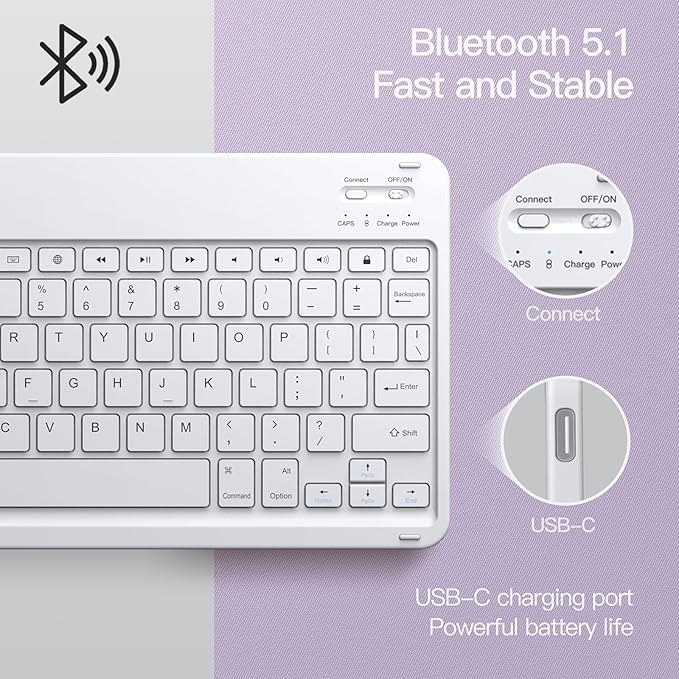 JETech Keyboard Case for iPad Air 11-Inch M3/M2 (2025/2024), iPad Air 5th/4th (10.9-Inch 2022/2020) with Pencil Holder, Magnetic Detachable Bluetooth Keyboard, TPU Back Stand Cover (Purple)