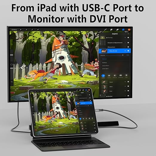 4K USB C to DVI Cable 4 FT, USB Type-C to DVI-D Adapter Cord, (Thunderbolt 3/4) Compatible with iPhone 16/15 Series, MacBook Pro/Air, iPad Pro, iMac, Galaxy S24, XPS, Surface Book 3 and More, Real 4K