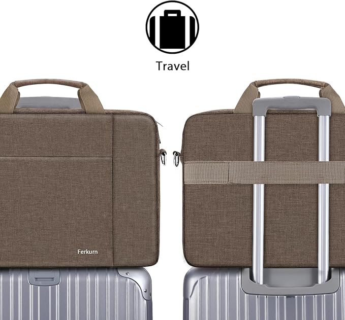 Ferkurn Laptop Bag Case for Women Men Computer Bag Compatible with HP Envy Pavilion Omen/LG Gram/MSI/Dell Inspiron XPS/Lenovo/Acer, Shoulder Strap Carrying Messenger Briefcase, Brown, 15.6 16 Inch