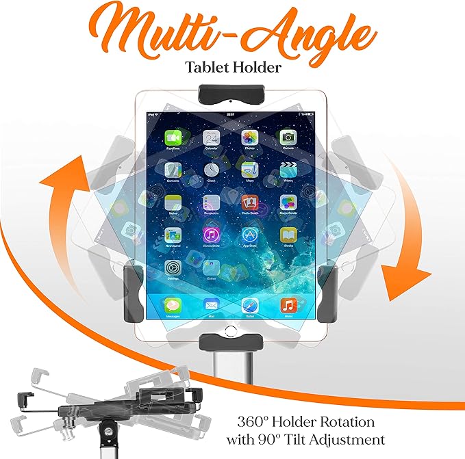Pyle Anti-Theft Tablet Security Stand Kiosk-Heavy Duty Aluminum Metal Floor Standing Mount Tablet Case Holder Display w/Height Adjustable Pole,Fits iPad Mini 2 3 4 Air Samsung Tablets-Pyle PSPADLK60