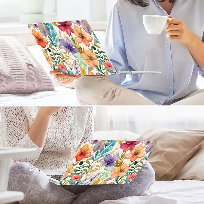 May Chen for MacBook Air 13.6 inch Case A3240 M4 A3113 M3 A2681 M2 with Retina Dispaly, 2025 2024 2023 2022 Release, Plastic Hard Shell Case with Screen Protector & Keyboard Cover, Flowers Watercolor