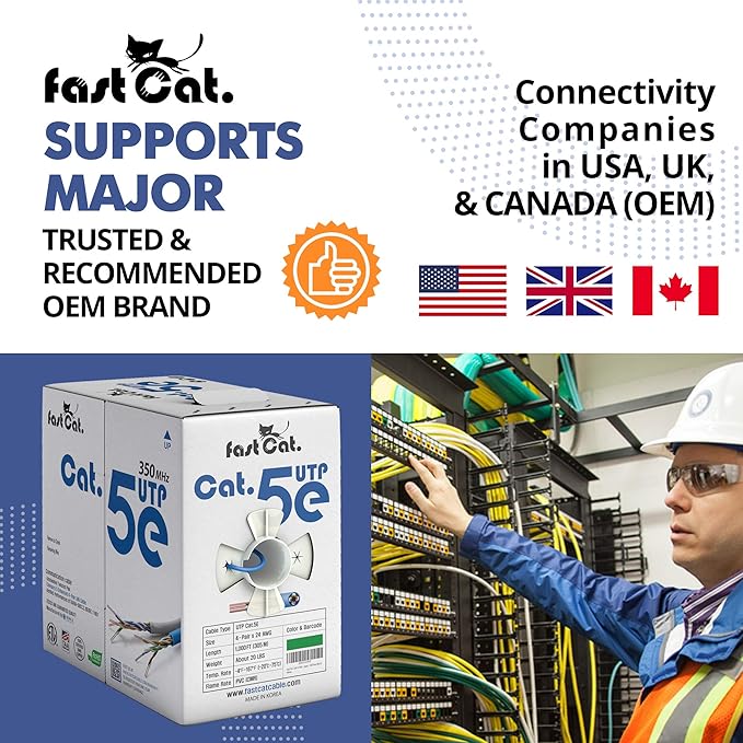 fast Cat. Cat5e Ethernet Cable 1000ft - 24 AWG, CMR, Insulated Bare Copper Wire Cat 5 ethernet Cable with FastReel - 350MHZ / Gigabit Speed UTP Cable Cat5e - CMR (Purple)