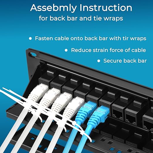 Rapink Patch Panel 48 Port Cat6A with Inline Keystone 10G Support, Pass-Thru Coupler UTP 19-Inch with Removable Back Bar, 1U Network Patch Panel for Cat6A,Cat6, Cat5e, Cat5 Cabling