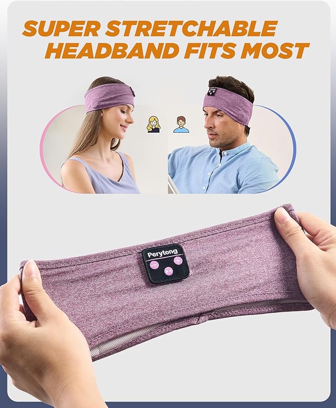 Perytong Sleep Headphones Bluetooth Headband, Headband Headphones for Sleeping, Running, Yoga, Fitness, Travel, Meditation, Headphones Suitable for Side Sleepers, Gift for Men Women, Tech Gadgets