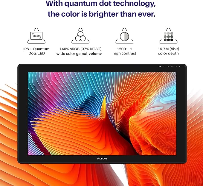 HUION Kamvas 24 Plus 2.5K QHD Graphic Drawing Tablet with Screen, 140%sRGB Full-Laminated QD Drawing Monitor with Battery-Free Stylus 8192 Pen Pressure Tilt for PC, Mac, Android, 23.8inch Pen Display