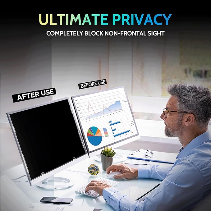 [2 Pack] 23 Inch Privacy Screen for Computer Monitor 16:9 Aspect Ratio, Eye Protection Anti Blue Light Glare Shield, 23inch Removable Black Blackout Anti Spy Desktop Security Private Filter