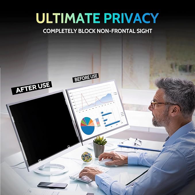 [2 Pack] 34 Inch Privacy Screen for Computer Curved Monitor 21:9 Aspect Ratio, Eye Protection Anti Blue Light Glare Shield, 34inch Removable Black Blackout Anti Spy Desktop Security Private Filter