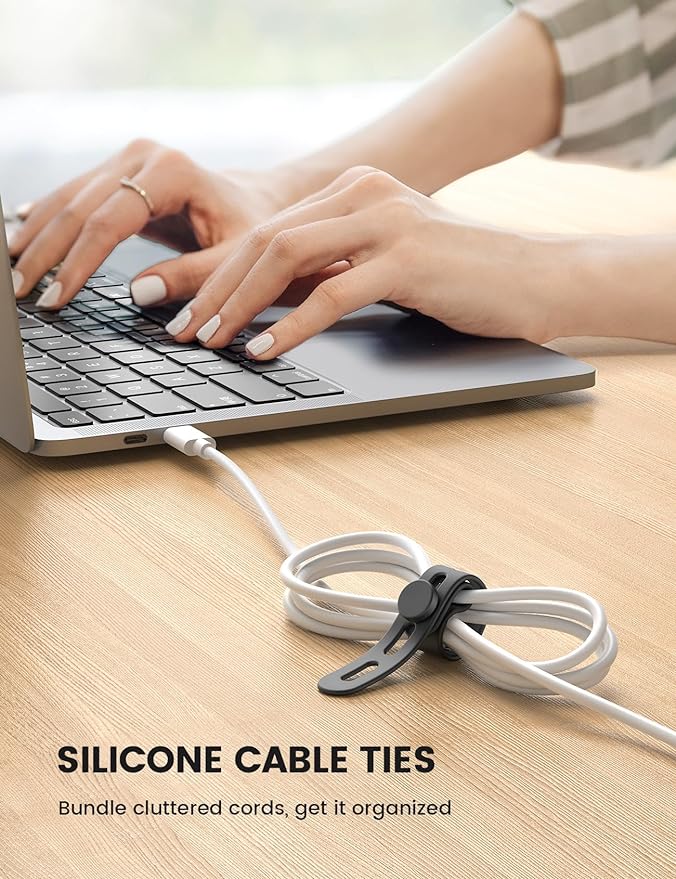 Lamicall 20Pack Silicone Cable Ties, Office Desk Organizer Accessories, Reusable Wire Ties Management with Lock Buckle, Adjustable Charger Cable Strap, Electrical Cord Keeper for Travel Essentials