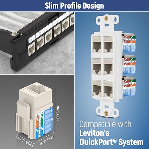 Everest 90° Angled RJ45 Cat5e Keystone Jacks 50-Pack in Light Almond - Slim Profile Female RJ45 Connectors - Cat 5e Keystone Jack - Compatible with 90° Angled Speed Termination Tool - easyJACK