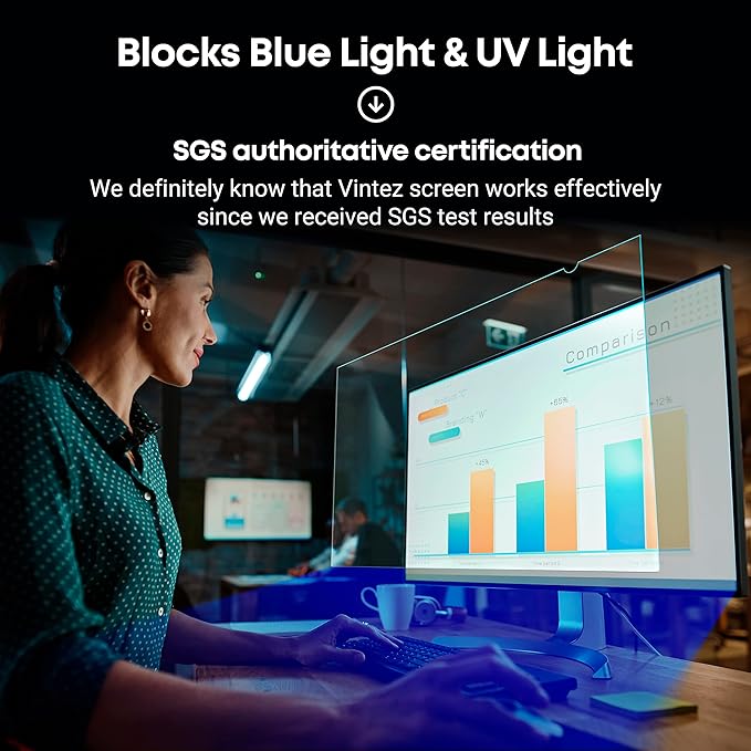 23.8 inch Blue Light Blocking Screen Protector Panel for 16:9 Widescreen Computer Monitor and Laptop - PC Anti-UV Eye Protection Filter Film - Anti-Scratch Diagonal Frame Shield [1 Pack]