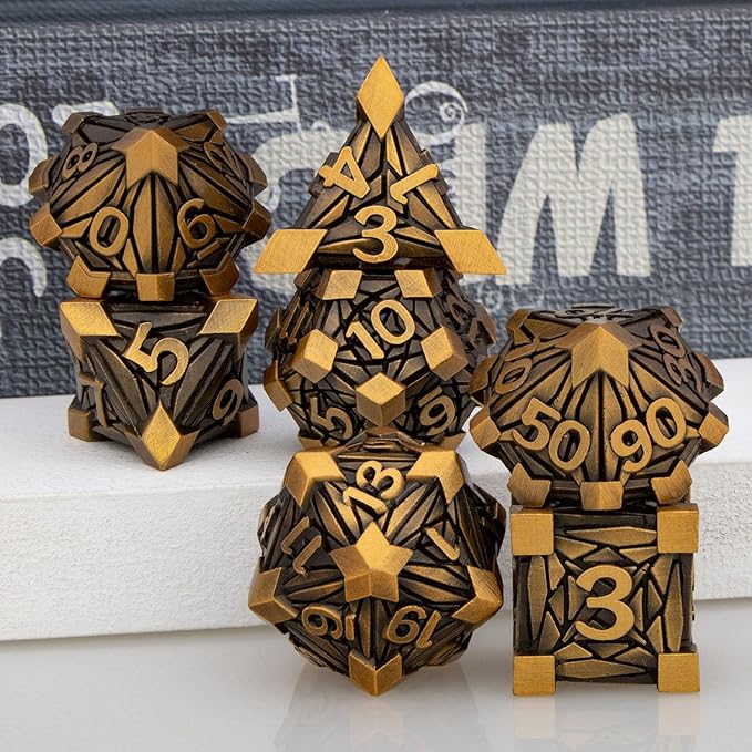7PCS Metal DND Dice Set with Box, Debris RPG Red D and D Dice for use with D&D Tabletop Games Role Playing Game Polyhedral Dice Set D20 D12 D10 D8 D6 D4