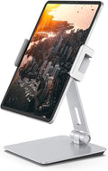 Maxonar Tablet Stand for Desk, 360° Adjustable Aluminum Alloy Swivel iPad Charging Tablet, iPad Pro Air Mini Tablet Holder for Bed Store POS Showcase Kitchen Office Drawing Desktop (6-13''), Silver